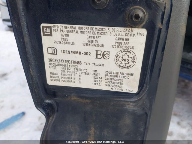 Продаж на аукціоні авто 2006 Chevrolet Silverado K1500, vin: 3GCEK14X16G178453, номер лоту: 12539949