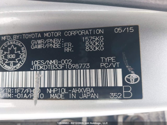 JTDKDTB33F1098773 Toyota Prius C Technology