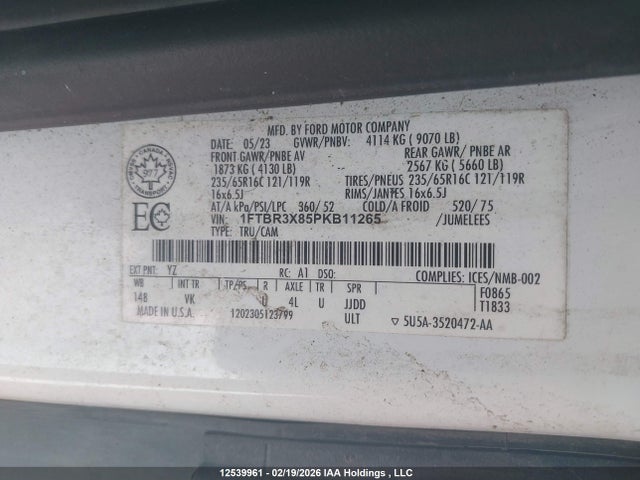Продажа на аукционе авто 2023 Ford Transit-250 Cargo, vin: 1FTBR3X85PKB11265, номер лота: 12539961