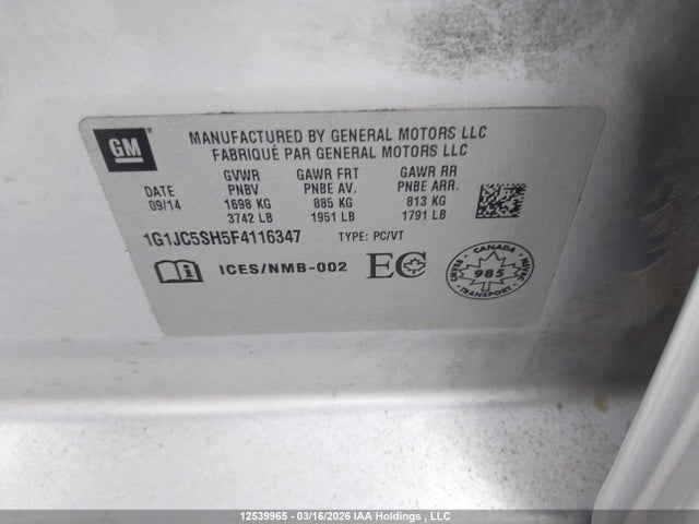 1G1JC5SH5F4116347 Chevrolet Sonic Lt Auto