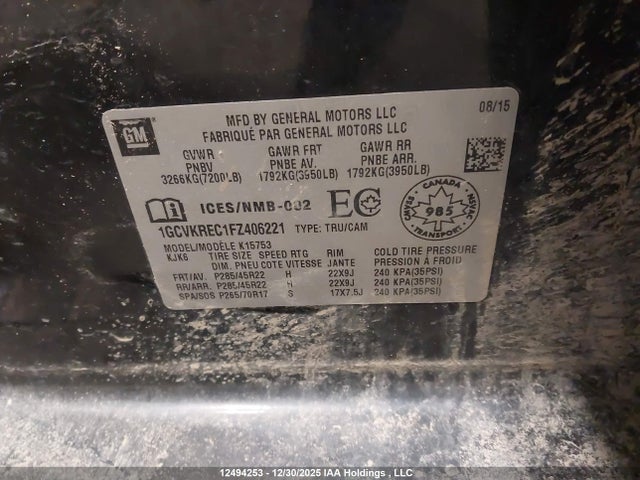 1GCVKREC1FZ406221 Chevrolet Silverado 1500 1lt/2lt