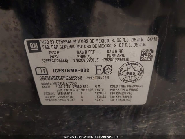 3GCUKSEC6FG359383 Chevrolet Silverado 1500 1lz/2lz