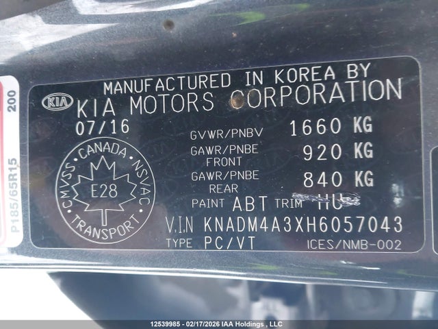 KNADM4A3XH6057043 KIA Rio Ex Special Edition/ex+ W/sunroof/lx/lx+/sx/sx W/navigation