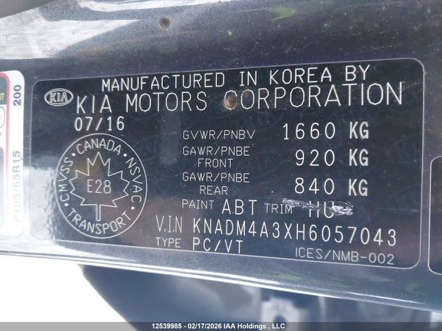 KNADM4A3XH6057043 KIA Rio Ex Special Edition/ex+ W/sunroof/lx/lx+/sx/sx W/navigation