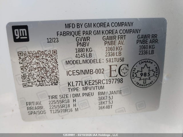 KL77LKE25RC197798 Chevrolet Trax