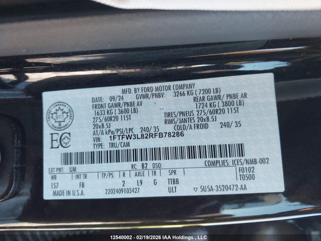 2024 Ford F-150 Xlt მანქანა იყიდება აუქციონზე, vin: 1FTFW3L82RFB78286, აუქციონის ნომერი: 12540002