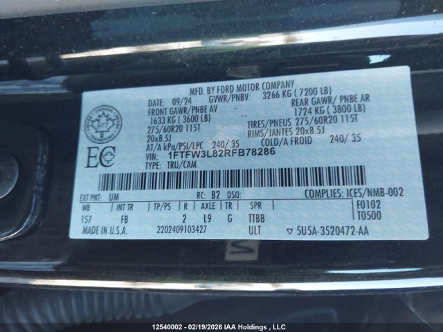 2024 Ford F-150 Xlt მანქანა იყიდება აუქციონზე, vin: 1FTFW3L82RFB78286, აუქციონის ნომერი: 12540002