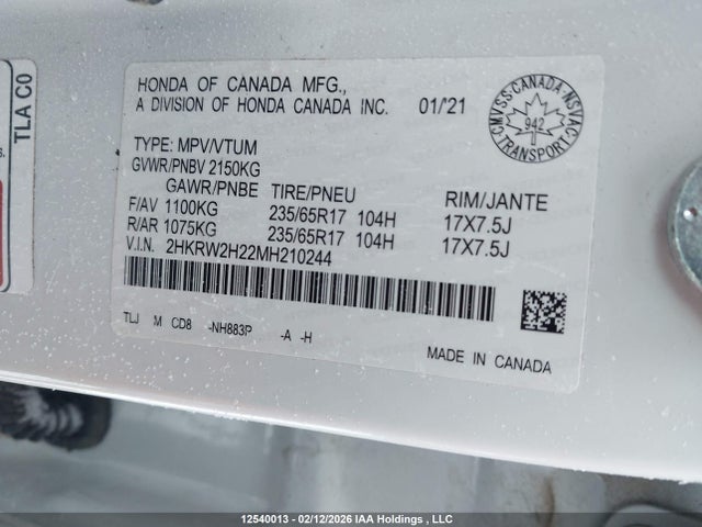 2HKRW2H22MH210244 Honda CR-V LX