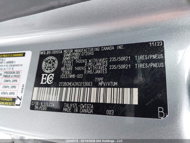12540016 :رقم المزاد ، 2T2BCMEA2RC013663 vin ، 2024 Lexus Rx 500h مزاد بيع