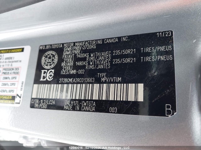 12540016 :رقم المزاد ، 2T2BCMEA2RC013663 vin ، 2024 Lexus Rx 500h مزاد بيع