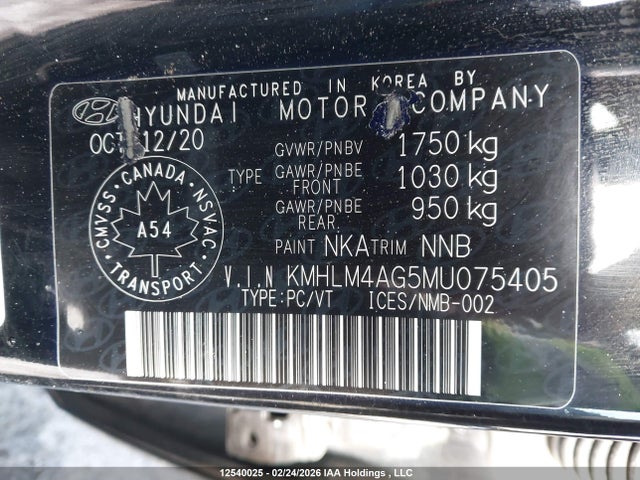 KMHLM4AG5MU075405 Hyundai Elantra Preferred Ivt