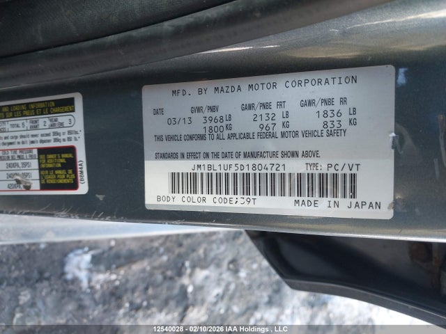 2013 Mazda Mazda3 Gx მანქანა იყიდება აუქციონზე, vin: JM1BL1UF5D1804721, აუქციონის ნომერი: 12540028