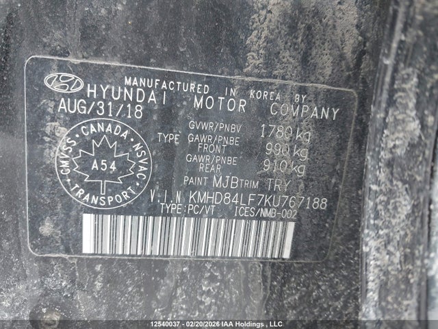 KMHD84LF7KU767188 Hyundai Elantra Preferred