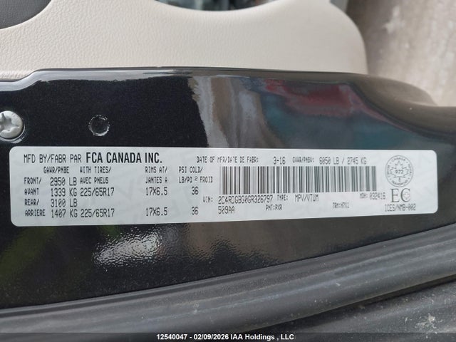 Aukcja sprzedaży 2016 Dodge Grand Caravan Se/sxt, vin: 2C4RDGBG0GR326797, numer aukcji: 12540047