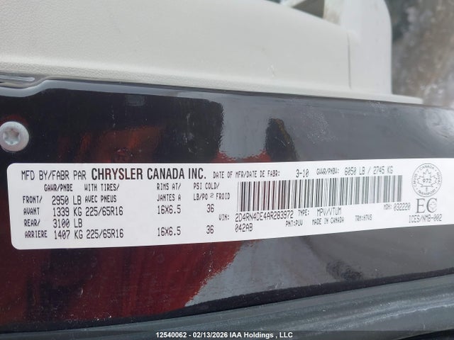 12540062 :رقم المزاد ، 2D4RN4DE4AR283972 vin ، 2010 Dodge Grand Caravan Se مزاد بيع