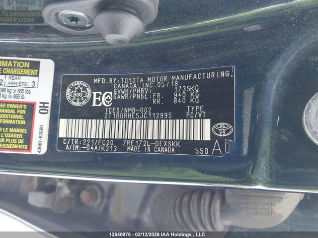 2T1BURHE5JC112995 Toyota Corolla L/le/xle/se/xse