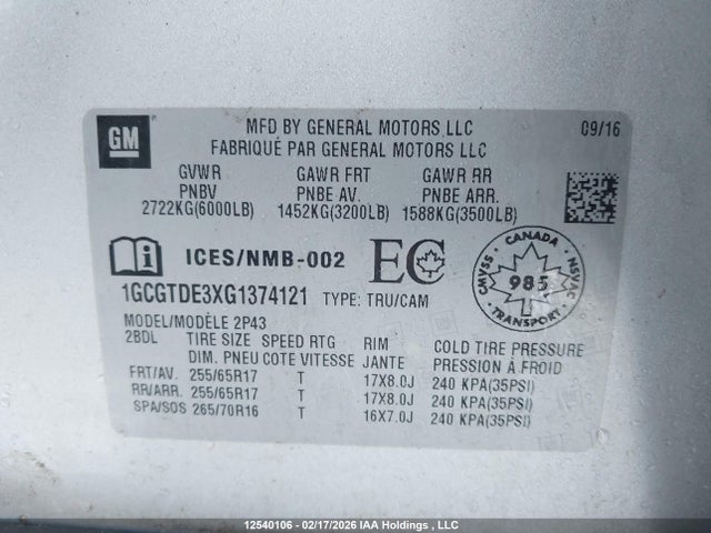 1GCGTDE3XG1374121 Chevrolet Colorado Z71
