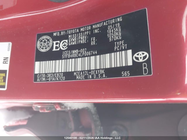 Aukcja sprzedaży 2020 Toyota Corolla Xse, vin: 5YFB4RBE4LP006744, numer aukcji: 12540108