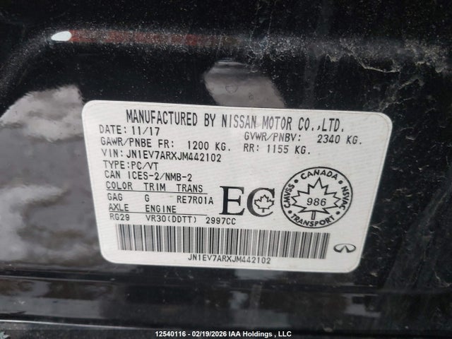JN1EV7ARXJM442102 Infiniti Q50 3.0t Luxe/3.0t Signature Edition/3.0t Sport