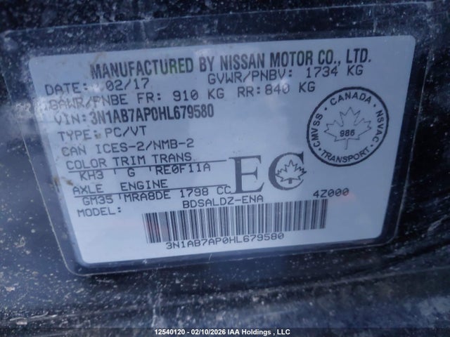 Продажа на аукционе авто 2017 Nissan Sentra, vin: 3N1AB7AP0HL679580, номер лота: 12540120
