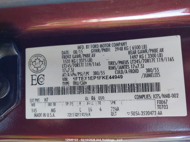 2015 Ford F150 Super Cab მანქანა იყიდება აუქციონზე, vin: 1FTEX1EP1FKE44949, აუქციონის ნომერი: 12540122