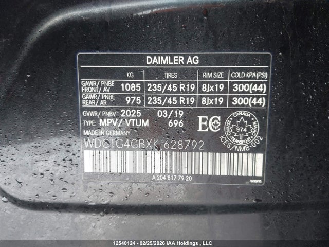 WDCTG4GBXKJ628792 Mercedes-Benz Gla 250 4matic
