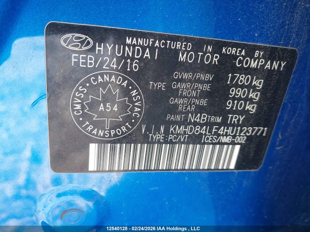 12540128 :رقم المزاد ، KMHD84LF4HU123771 vin ، 2017 Hyundai Elantra Se/value/limited مزاد بيع