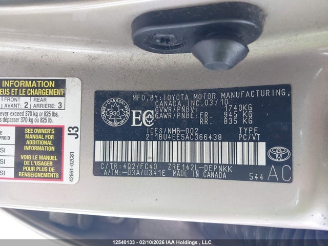 Aukcja sprzedaży 2010 Toyota Corolla S/le/xle, vin: 2T1BU4EE5AC366438, numer aukcji: 12540133