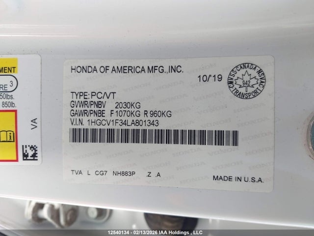 1HGCV1F34LA801343 Honda Accord Sport 1.5t