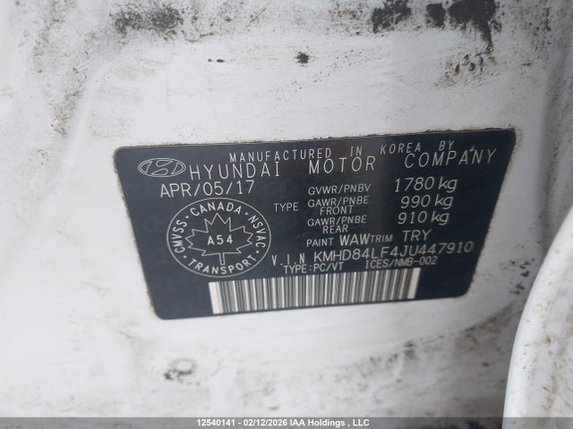 KMHD84LF4JU447910 Hyundai Elantra Sel/value/limited