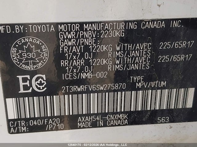 2T3RWRFV6SW275870 Toyota Rav4 Hybrid Xle