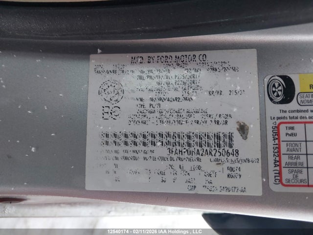 Продажа на аукционе авто 2010 Ford Fusion, vin: 3FAHP0HA2AR250648, номер лота: 12540174