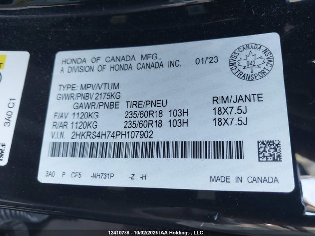 Honda Cr-v Ex-l 2023 2HKRS4H74PH107902 Image 9