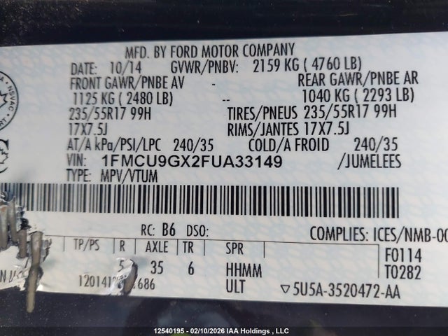 1FMCU9GX2FUA33149 Ford ESCAPE SE
