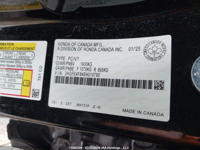 2HGFE4F84SH010790 Honda CIVIC HYBRID