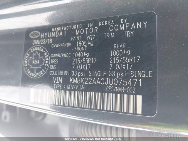 KM8K22AA0JU075471 Hyundai Kona 2.0l Preferred