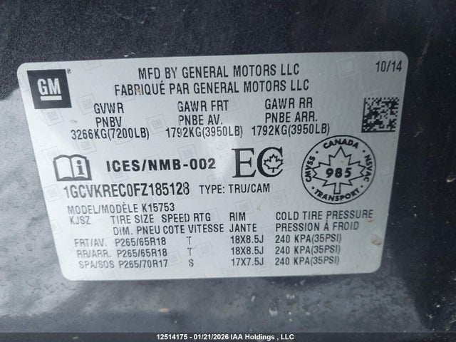 1GCVKREC0FZ185128 Chevrolet Silverado 1500 1lt/2lt