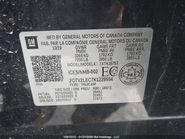 GMC SIERRA 1500 LIMITED 2019 2GTV2LEC7K1228654 Image 9