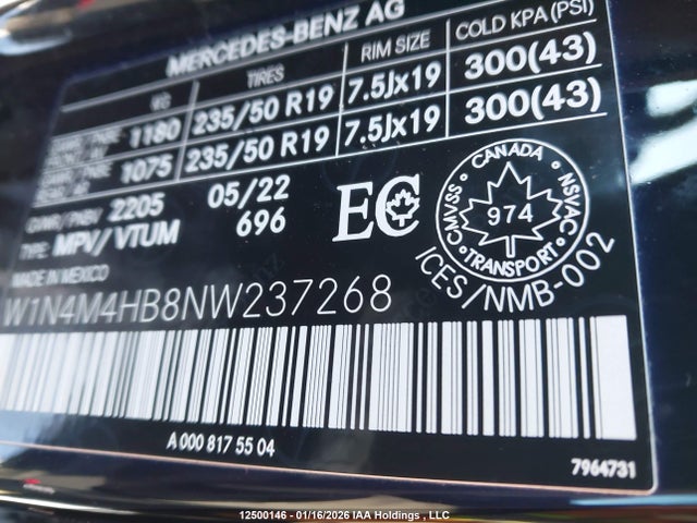 W1N4M4HB8NW237268 Mercedes-Benz Glb 250 4matic