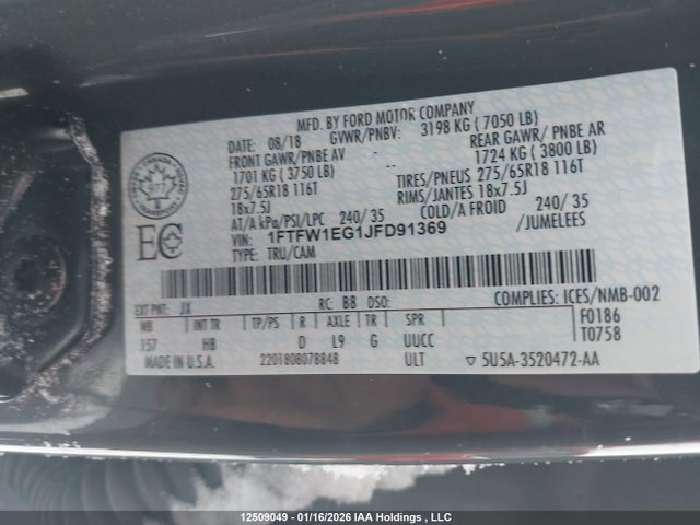 1FTFW1EG1JFD91369 Ford F150 Supercrew