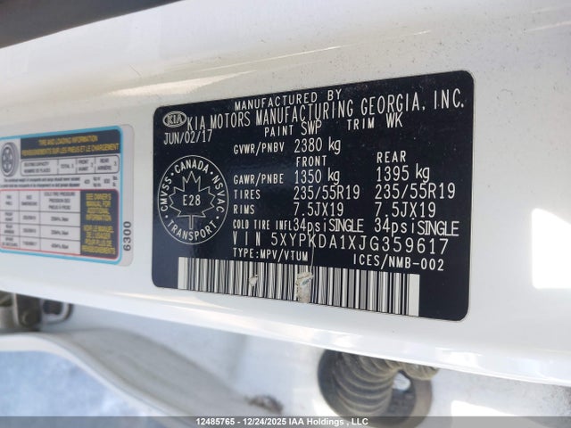 5XYPKDA1XJG359617 KIA Sorento 2.0l Sx