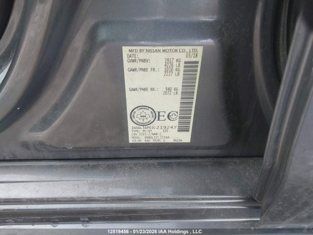 1N4AL3AP0JC219247 Nissan Altima 2.5 S/2.5 Sl Tech/2.5 Sv