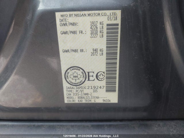 1N4AL3AP0JC219247 Nissan Altima 2.5 S/2.5 Sl Tech/2.5 Sv