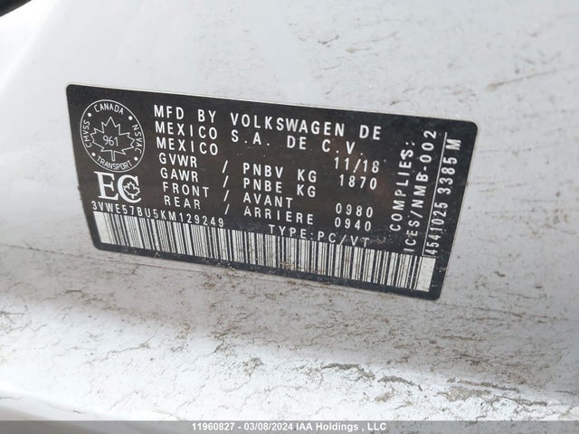 Volkswagen JETTA SEL 2019 3VWE57BU5KM129249 Image 9
