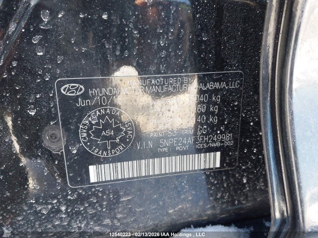 5NPE24AF3FH249981 Hyundai SONATA GLS