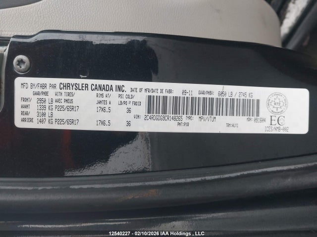 Aukcja sprzedaży 2012 Dodge Grand Caravan Crew, vin: 2C4RDGDG9CR148265, numer aukcji: 12540227