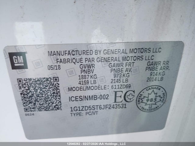 Aukcja sprzedaży 2018 Chevrolet Malibu Lt, vin: 1G1ZD5ST6JF243531, numer aukcji: 12540282