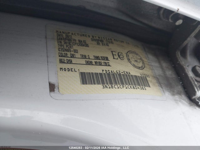 Продаж на аукціоні авто 2012 Nissan Versa 1.8 S/1.8 Sl, vin: 3N1BC1CP1CK804385, номер лоту: 12540283