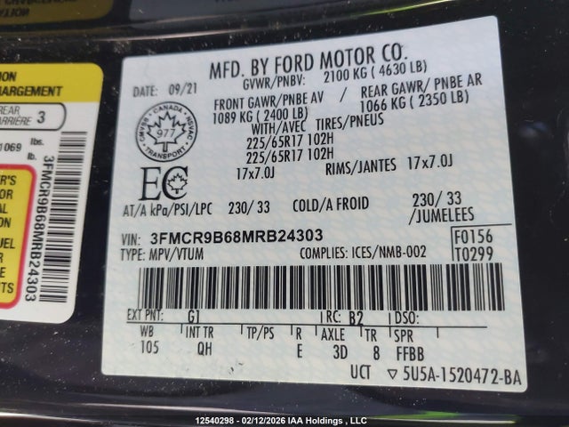 3FMCR9B68MRB24303 Ford Bronco Sport Big Bend