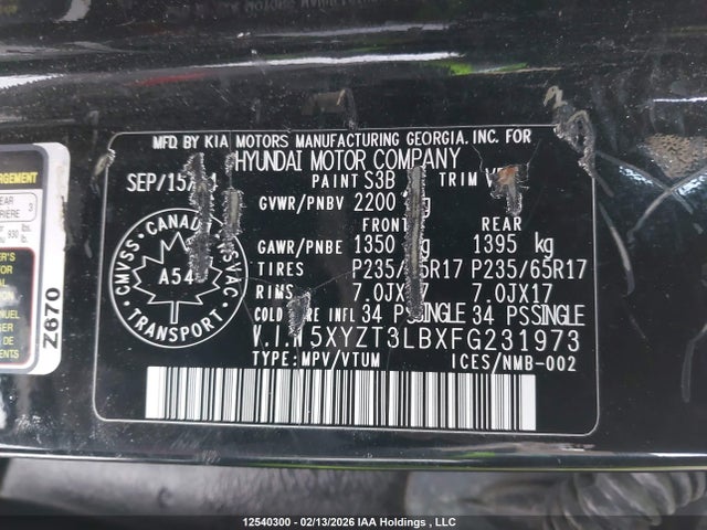 5XYZT3LBXFG231973 Hyundai Santa Fe Sport 2.4 Base